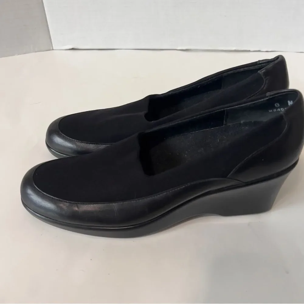 Munro Kayla Womens Black Slip On Wedge Heels Shoes Leather Micro Fiber Size‎ 8N